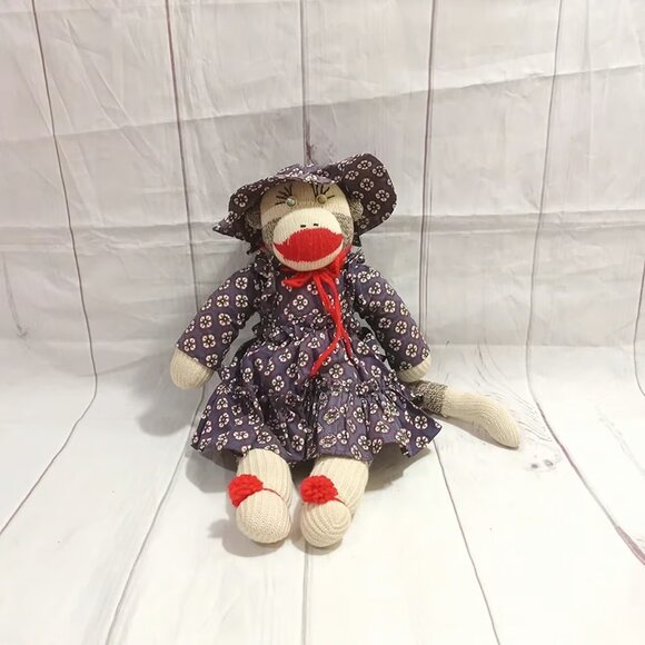 Vintage Dressed Sock Monkey Stuffed Animal 14'' Plush - Picture 1 of 10